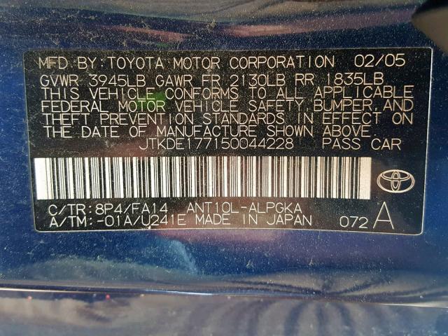 JTKDE177150044228 - 2005 TOYOTA SCION TC ლურჯი ფოტო 10