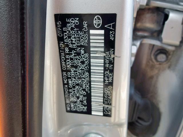 JTDKDTB38F1578338 - 2015 TOYOTA PRIUS C SILVER photo 10