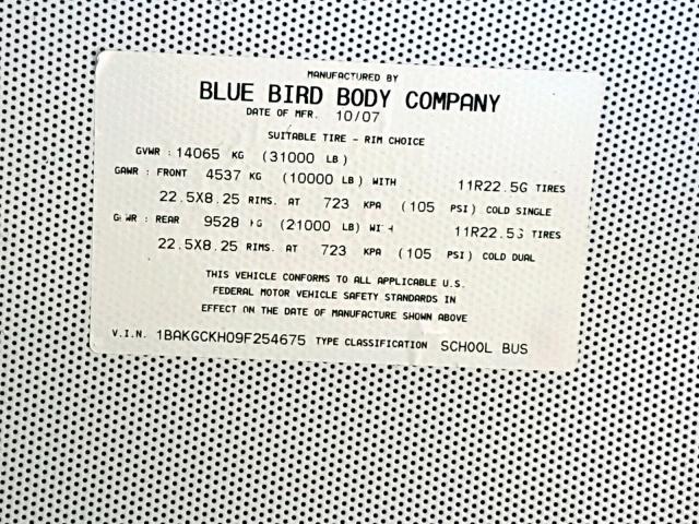 1BAKGCKH09F254675 - 2009 BLUE BIRD SCHOOL BUS YELLOW photo 10