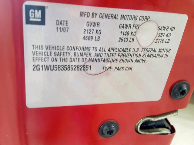 2G1WU583589282351 - 2008 CHEVROLET IMPALA LTZ RED photo 10