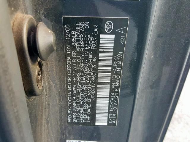 JTKDE177860113188 - 2006 TOYOTA SCION TC CHARCOAL photo 10