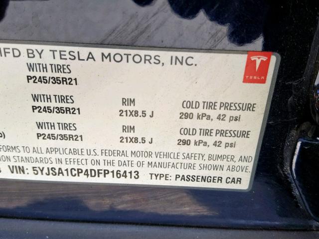 5YJSA1CP4DFP16413 - 2013 TESLA MODEL S BLUE photo 10