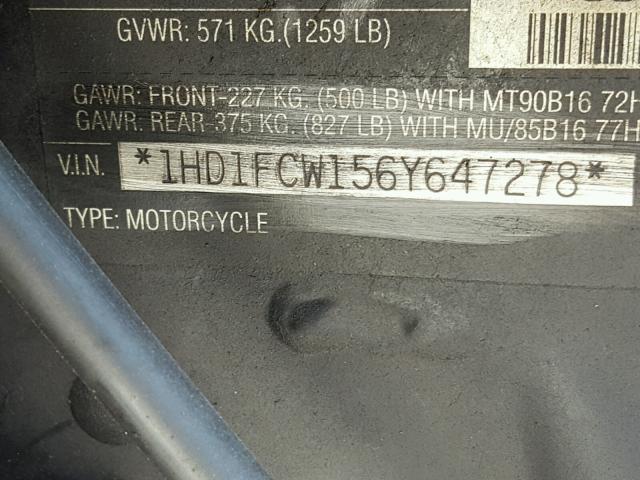 1HD1FCW156Y647278 - 2006 HARLEY-DAVIDSON FLHTCUI RED photo 10