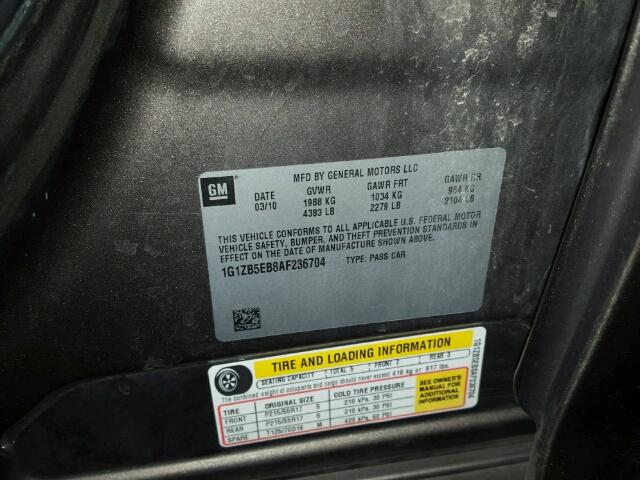 1G1ZB5EB8AF236704 - 2010 CHEVROLET MALIBU LS 灰色 照片 10