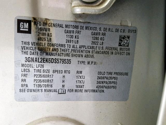 3GNAL2EK6DS579535 - 2013 CHEVROLET CAPTIVA LS 米色 照片 10