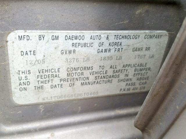 KL1TD66686B610460 - 2006 CHEVROLET AVEO BASE Gümüş foto 10