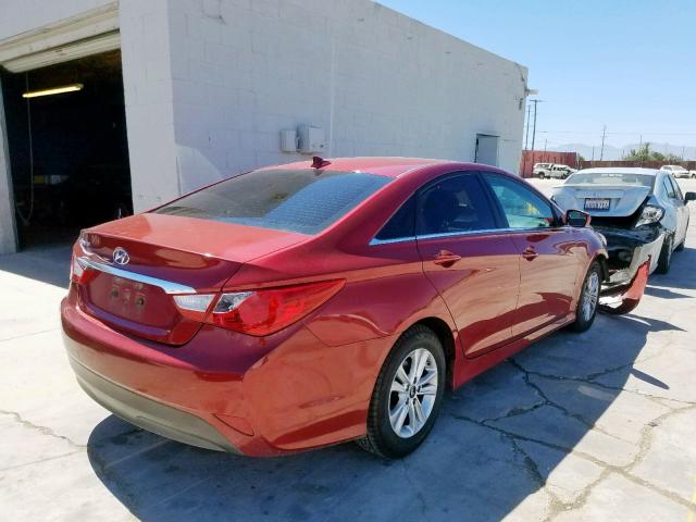 5NPEB4AC0EH933990 - 2014 HYUNDAI SONATA GLS RED photo 4