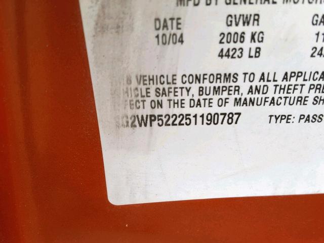 2G2WP522251190787 - 2005 PONTIAC GRAND PRIX ORANGE photo 10