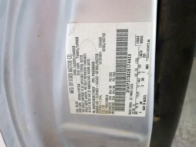 3FAFP31382R174455 - 2002 FORD FOCUS ZX3 GRAY photo 10