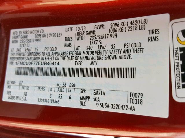 1FMCU0F77EUB46414 - 2014 FORD ESCAPE S ORANGE photo 10