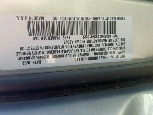 4S3BH675X37615222 - 2003 SUBARU LEGACY OUT SILVER photo 10