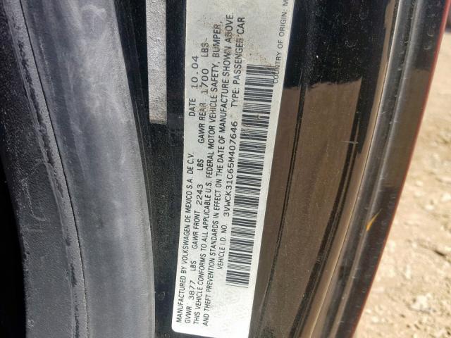 3VWCK31C65M407646 - 2005 VOLKSWAGEN NEW BEETLE შავი ფოტო 10