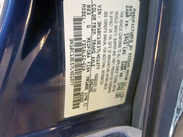 3N1BC13E57L401377 - 2007 NISSAN VERSA S BLUE photo 10