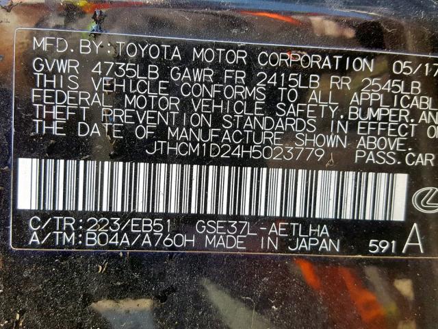 JTHCM1D24H5023779 - 2017 LEXUS IS 300 BLACK photo 10