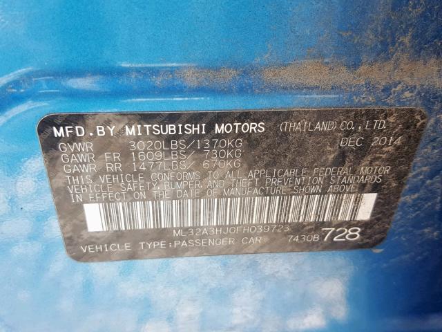 ML32A3HJ0FH039723 - 2015 MITSUBISHI MIRAGE DE BLUE photo 10