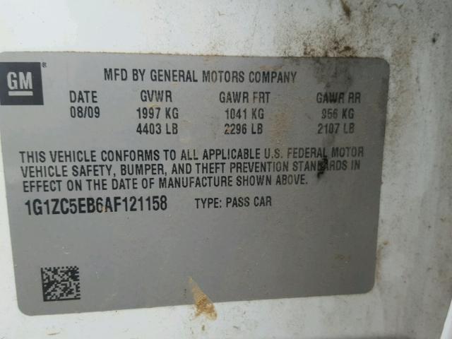 1G1ZC5EB6AF121158 - 2010 CHEVROLET MALIBU 1LT 白色 照片 10