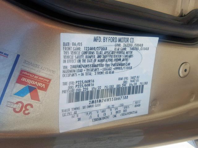 2MEFM74W55X667188 - 2005 MERCURY GRAND MARQ GOLD photo 10