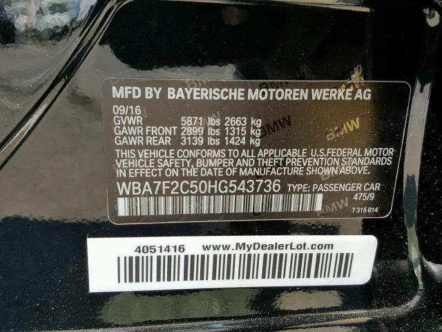 WBA7F2C50HG543736 - 2017 BMW 750 XI BLACK photo 10