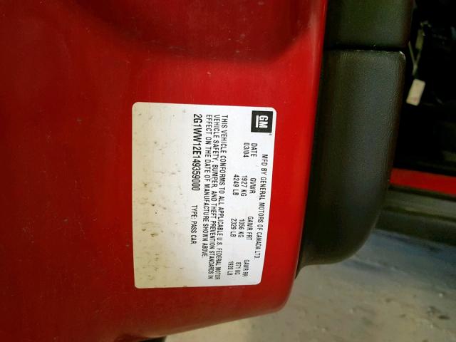 2G1WW12E149359000 - 2004 CHEVROLET MONTE CARL 红色 照片 10