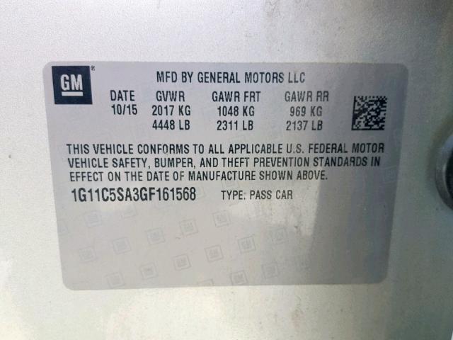 1G11C5SA3GF161568 - 2016 CHEVROLET MALIBU LIM SILVER photo 10