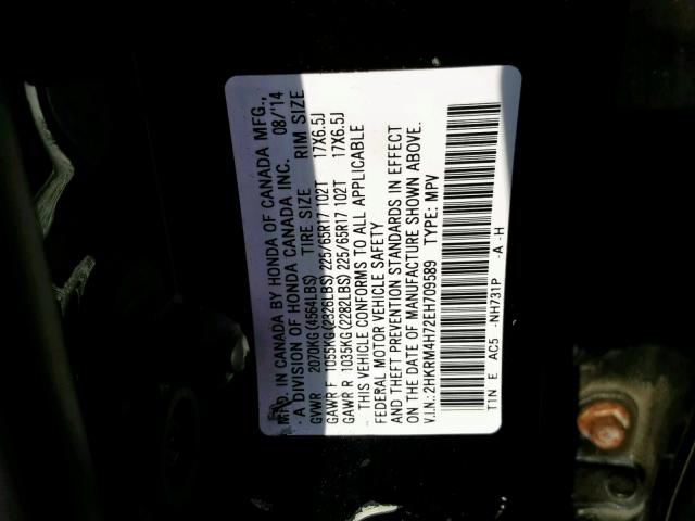 2HKRM4H72EH709589 - 2014 HONDA CR-V EXL BLACK photo 10