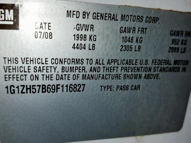 1G1ZH57B69F116827 - 2009 CHEVROLET MALIBU 1LT 白色 照片 10