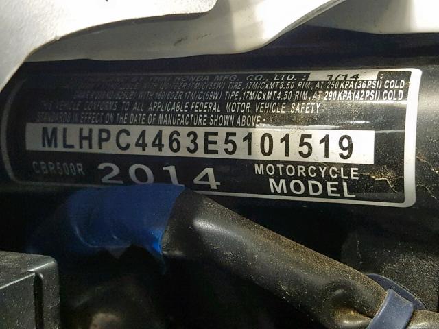 MLHPC4463E5101519 - 2014 HONDA CBR500 R TWO TONE photo 20