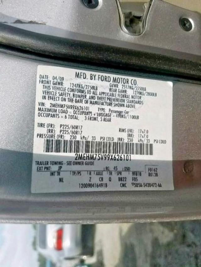 2MEHM75V99X626101 - 2009 MERCURY GRAND MARQ SILVER photo 10