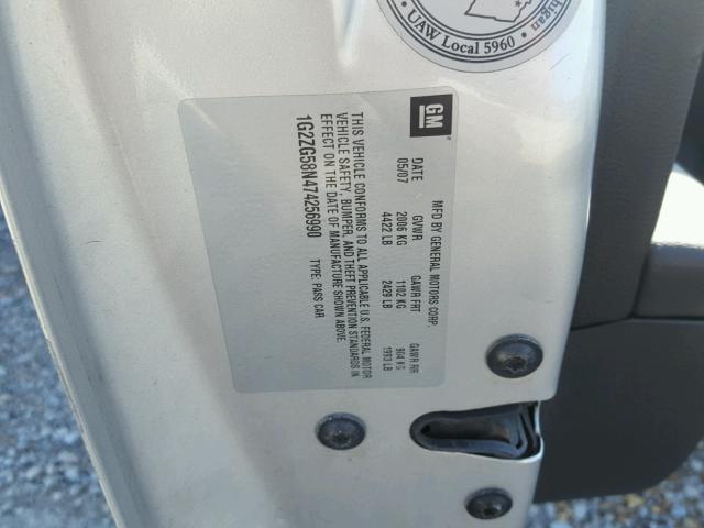 1G2ZG58N474256990 - 2007 PONTIAC G6 BASE SILVER photo 10