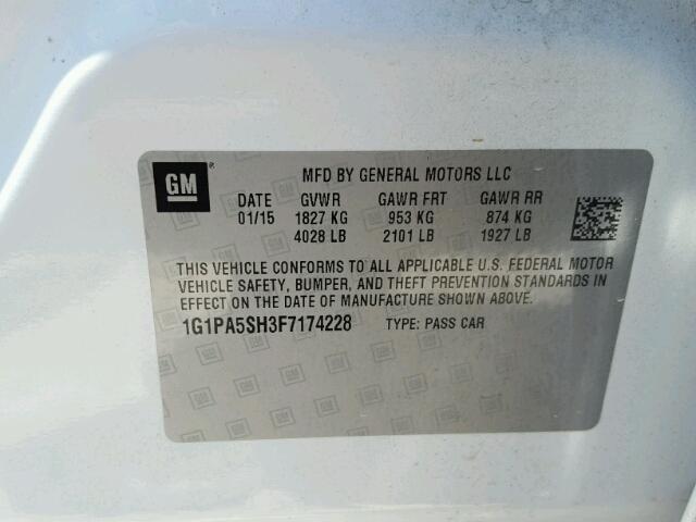 1G1PA5SH3F7174228 - 2015 CHEVROLET CRUZE LS WHITE photo 10