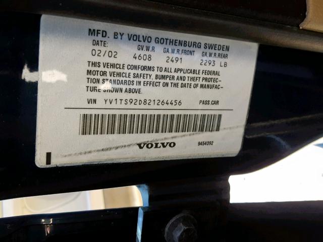 YV1TS92D821264456 - 2002 VOLVO S80 BLUE photo 10