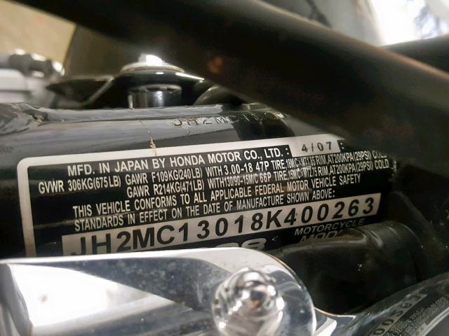 JH2MC13018K400263 - 2008 HONDA CMX250 C BLACK photo 10