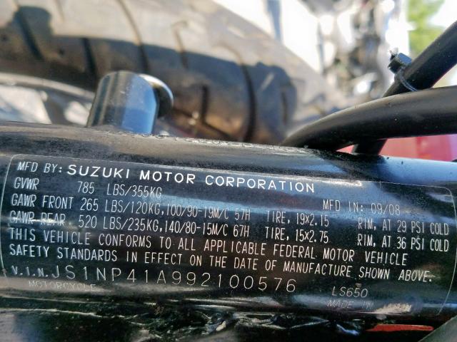 JS1NP41A992100576 - 2009 SUZUKI LS650 RED photo 10