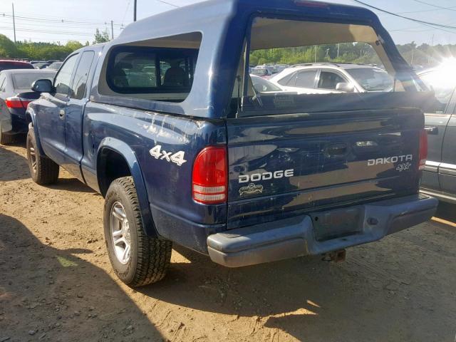 1D7HG12X03S204780 - 2003 DODGE DAKOTA SXT BLUE photo 3