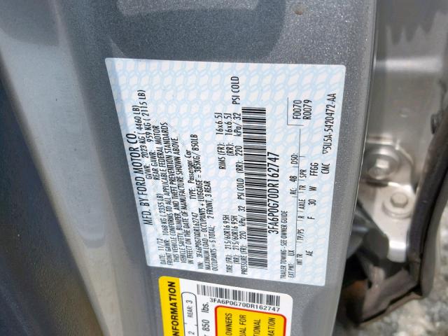 3FA6P0G70DR162747 - 2013 FORD FUSION S SILVER photo 10