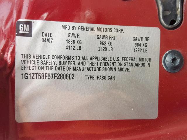 1G1ZT61886F295255 - 2006 CHEVROLET MALIBU MAX MAROON photo 10