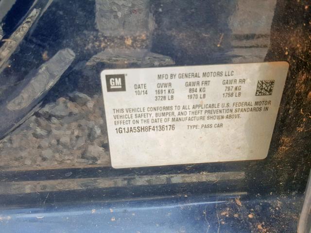 1G1JA5SH8F4136176 - 2015 CHEVROLET SONIC LS BLUE photo 10