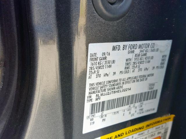 5LMJJ2JT8HEL02214 - 2017 LINCOLN NAVIGATOR ნაცრისფერი ფოტო 10