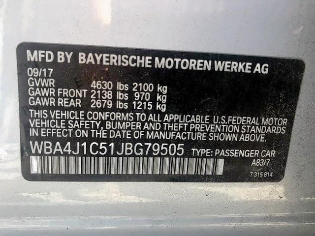 WBA4J1C51JBG79505 - 2018 BMW 430I GRAN SILVER photo 10