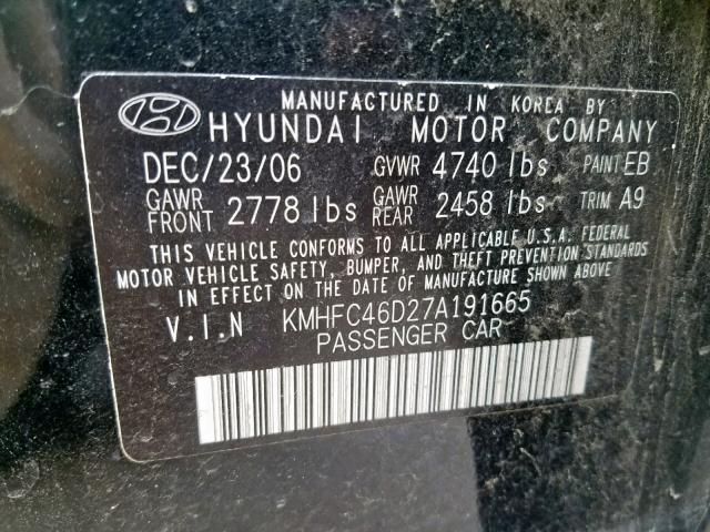 KMHFC46D27A191665 - 2007 HYUNDAI AZERA GLS BLACK photo 10