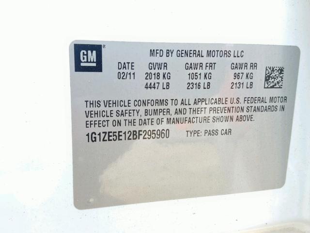 1G1ZE5E12BF295960 - 2011 CHEVROLET MALIBU LTZ 白色 照片 10