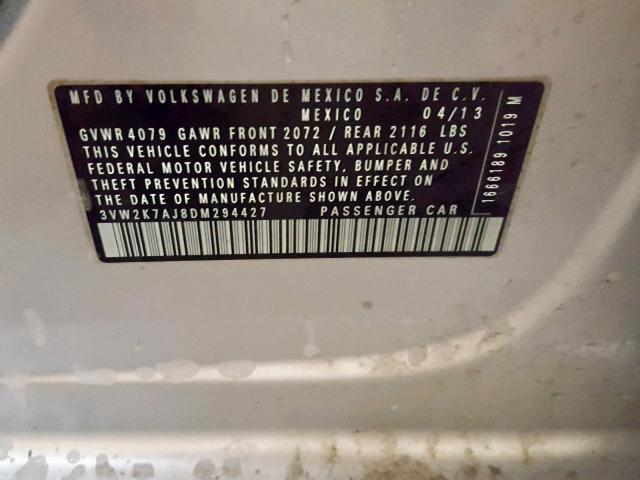 3VW2K7AJ8DM294427 - 2013 VOLKSWAGEN JETTA BASE SILVER photo 10