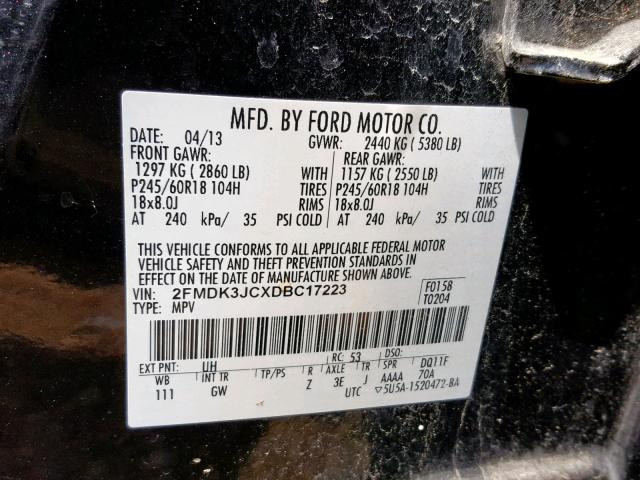 2FMDK3JCXDBC17223 - 2013 FORD EDGE SEL BLUE photo 10