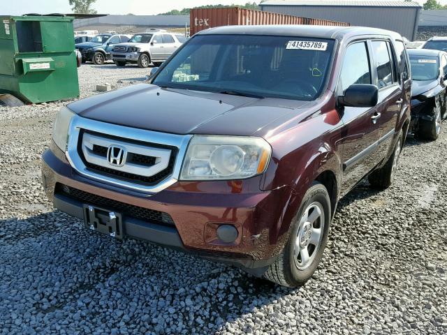 5FNYF3H27AB001688 - 2010 HONDA PILOT LX BURGUNDY photo 2