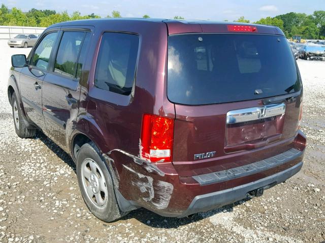 5FNYF3H27AB001688 - 2010 HONDA PILOT LX BURGUNDY photo 3