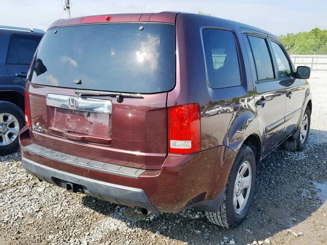 5FNYF3H27AB001688 - 2010 HONDA PILOT LX BURGUNDY photo 4