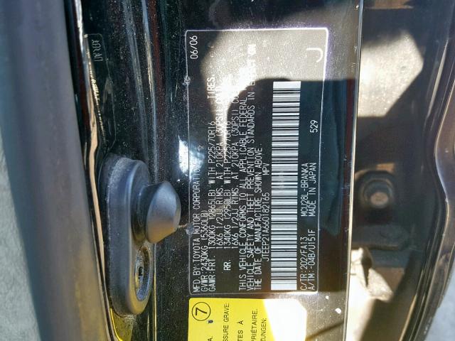 JTEEP21A660182165 - 2006 TOYOTA HIGHLANDER BLACK photo 10