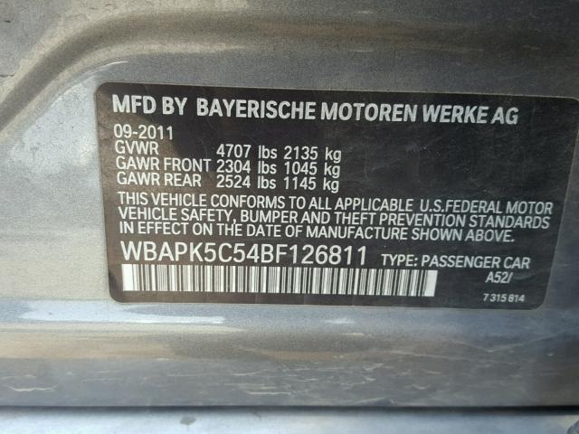 WBAPK5C54BF126811 - 2011 BMW 328 XI SUL GRAY photo 10