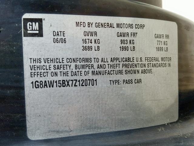 1G8AW15BX7Z120701 - 2007 SATURN ION LEVEL GRAY photo 10