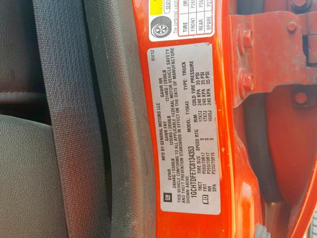 1GCHTDFE7C8134353 - 2012 CHEVROLET COLORADO L ORANGE photo 10